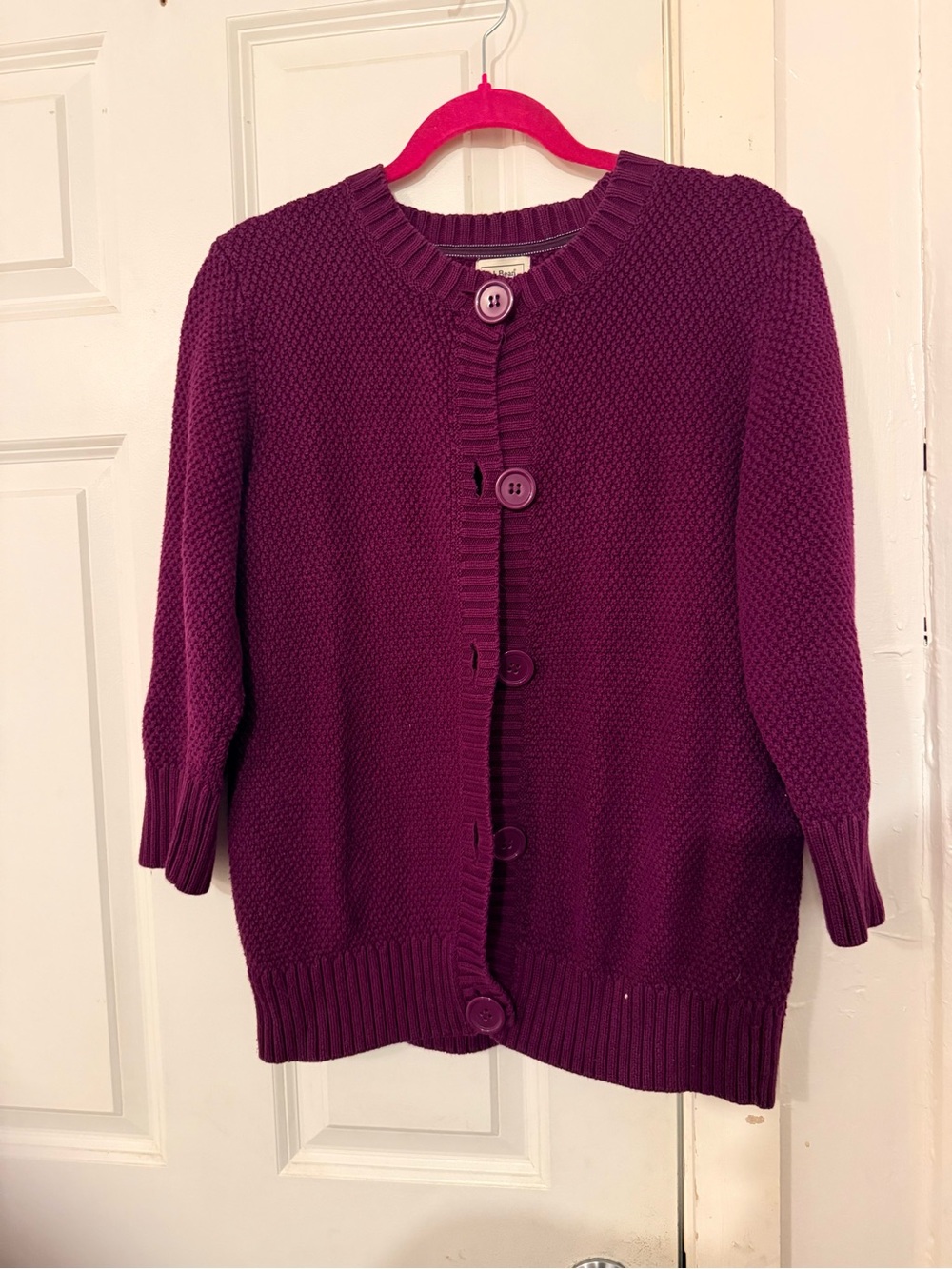L.L. Bean Plum Button-Up Knit Cardigan